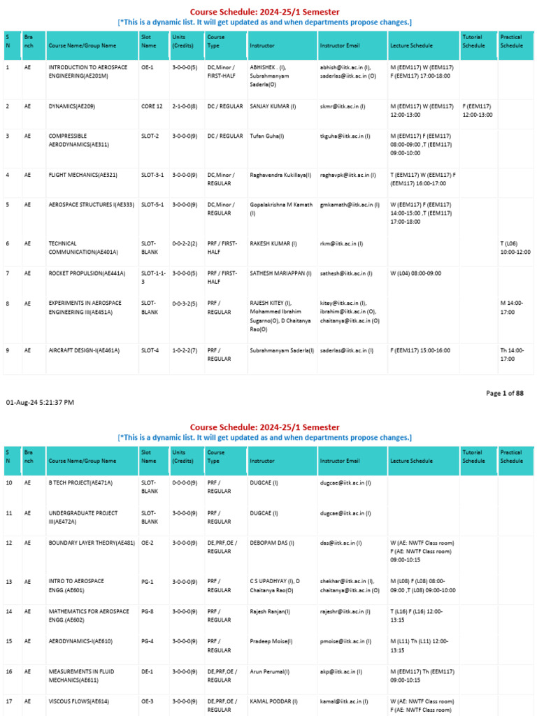 IITK Course Schedule 2024-25 | PDF
