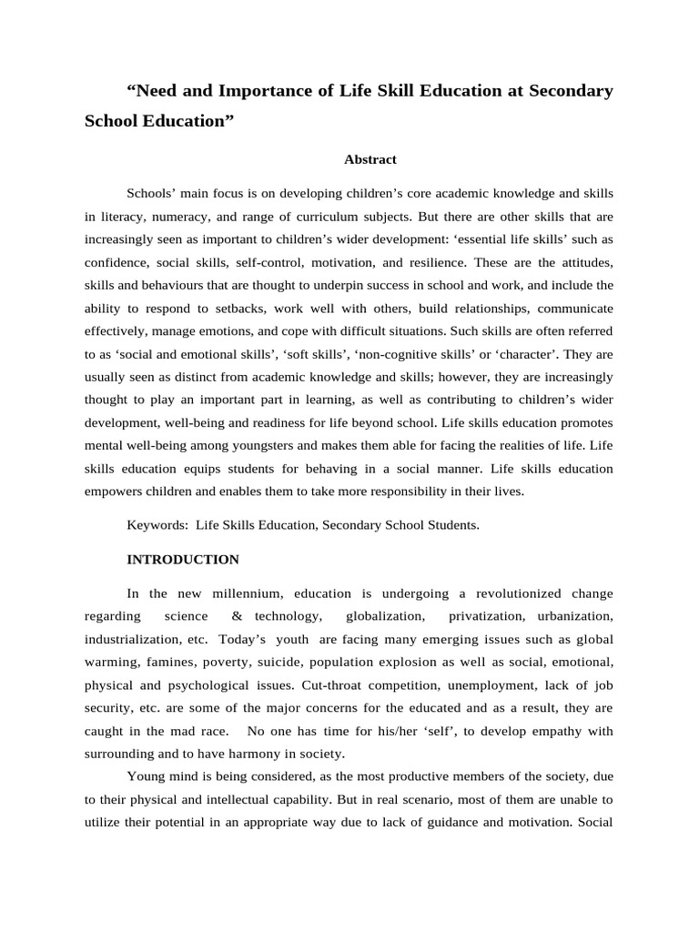 Importance of Life Skills Education | PDF | Life Skills | Adolescence