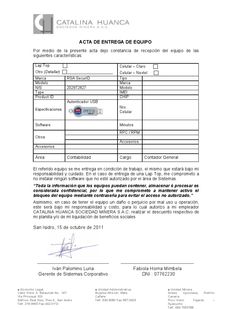 Acta de Entrega de Equipo - Ch-01