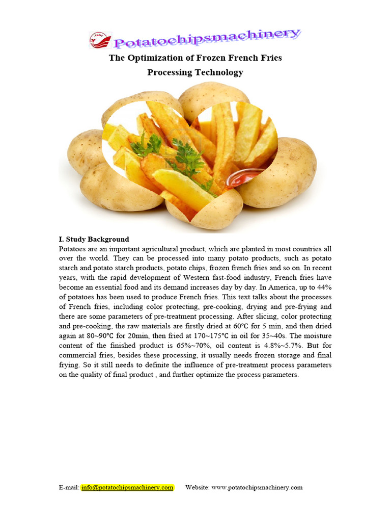Optimization of Frozen French Fries Processing Tech | PDF