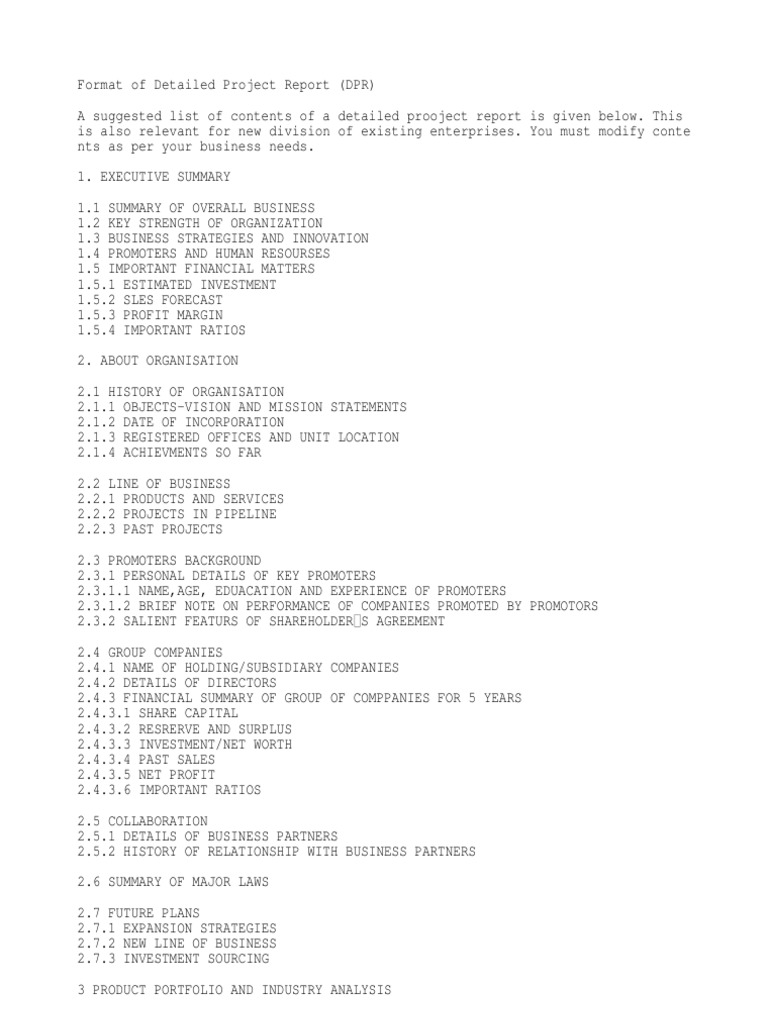Detailed Project Report Format | PDF | Board Of Directors | Strategic ...