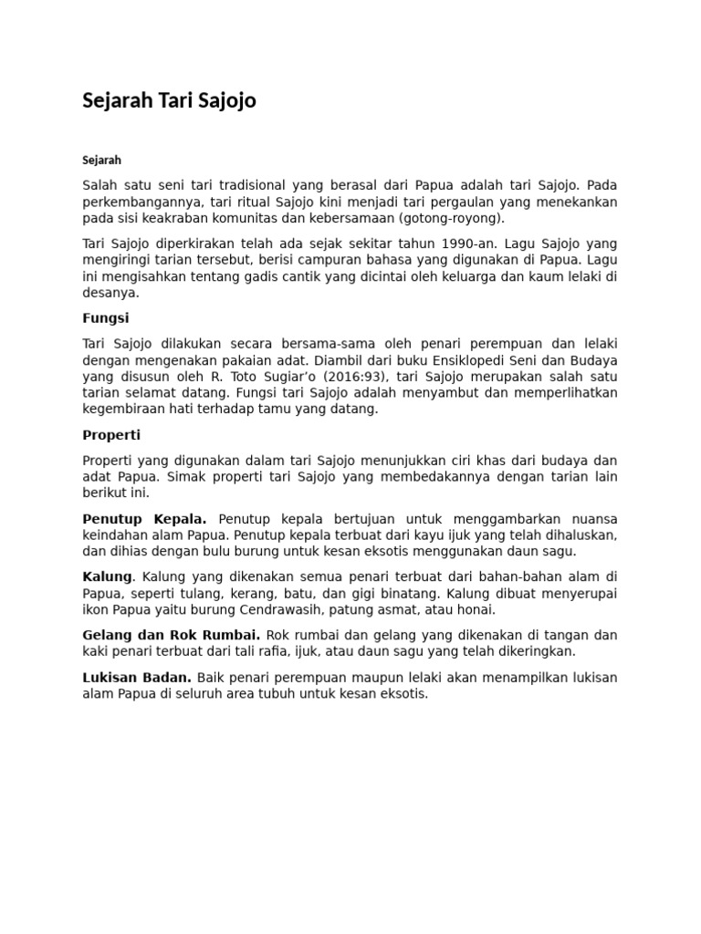 Sejarah Tari Sajojo | PDF