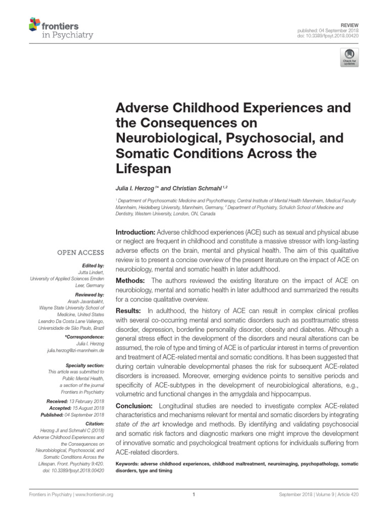 Adverse Childhood Experiences and The Consequences On Neurobiological ...