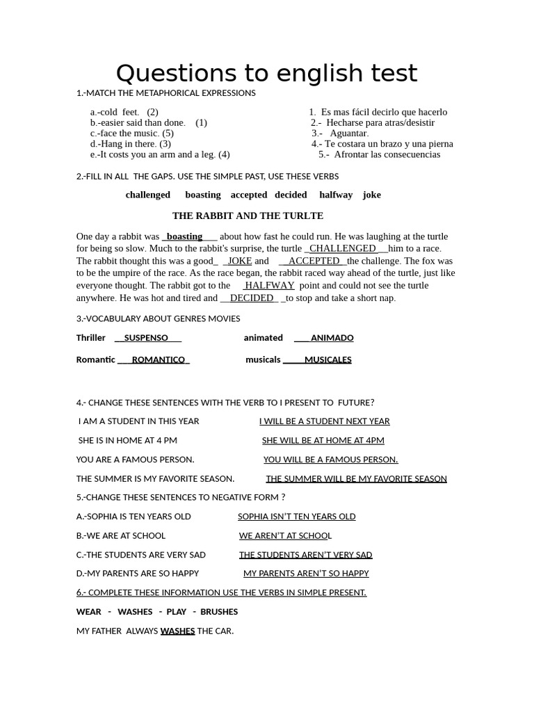 English Test Practice Questions | PDF | Academy Awards