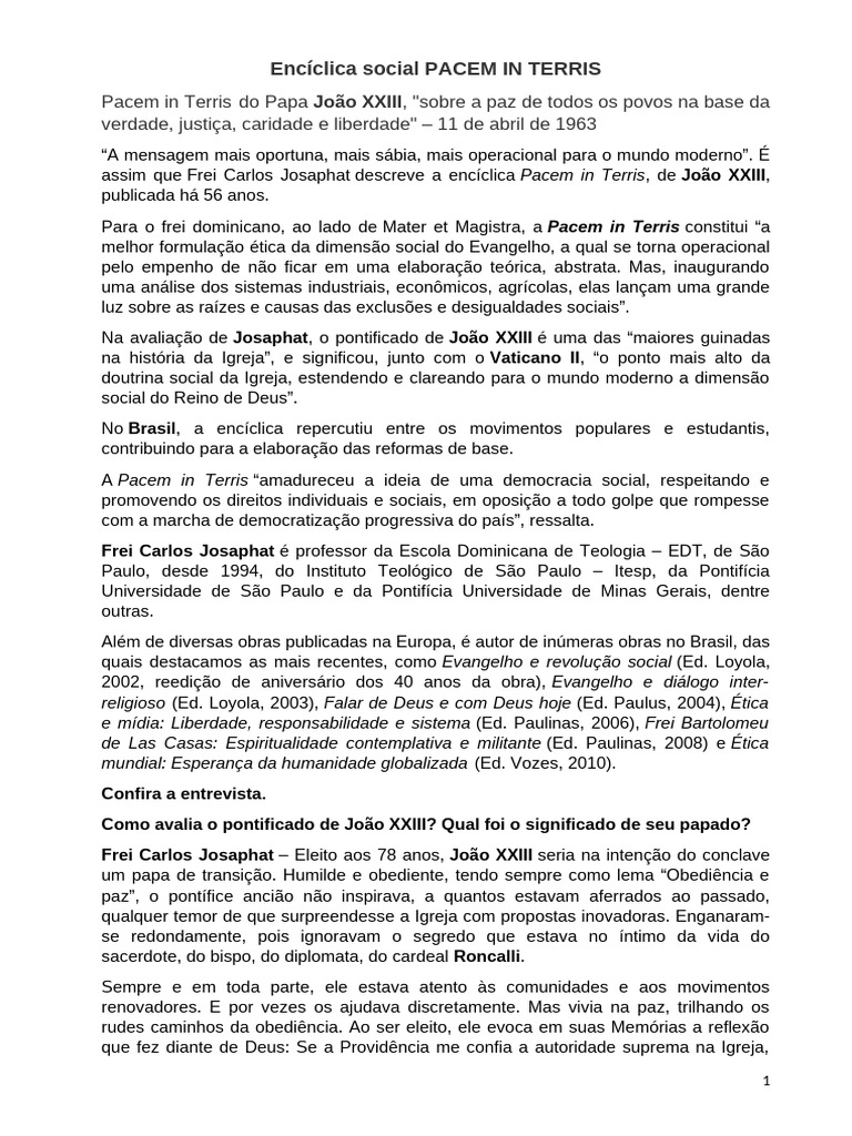 Encíclica Social PACEM IN TERRIS | PDF
