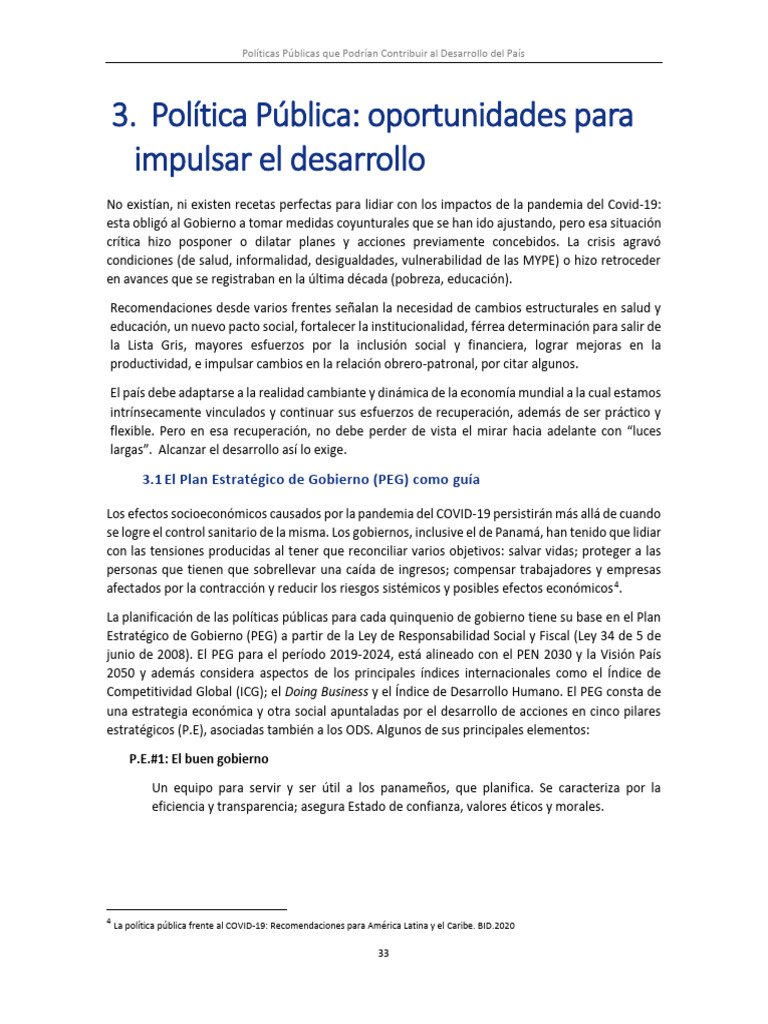 E6 Politicas Publicas Que Podran Contribuir Al Desarrollo Del Pas | PDF