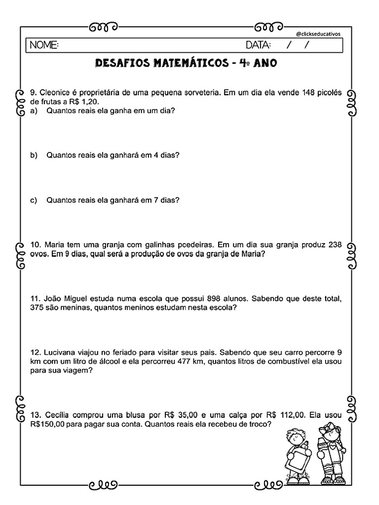 Desfios de Matemáticas para 4º Ano | PDF