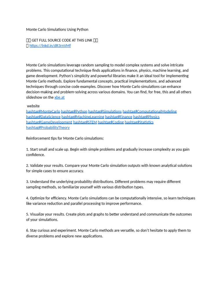 Monte Carlo Simulations Using Python | PDF