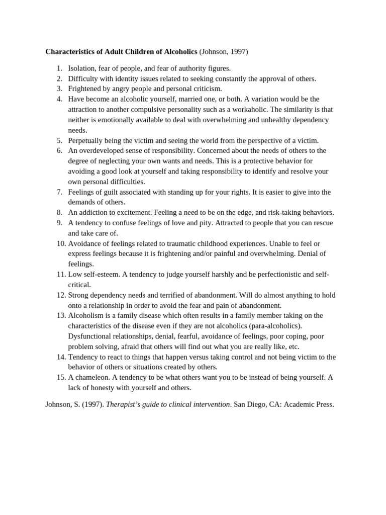 Characteristics of Adult Children of Alcoholics | PDF