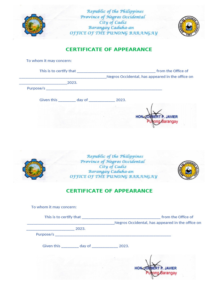 CERTIFICATE OF APPEARANCE PDF CERTIFICATE OF APPEARANCE PDF