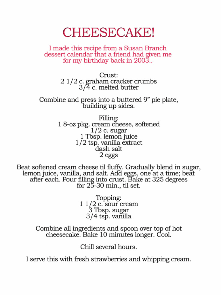Cheesecake Recipe | PDF