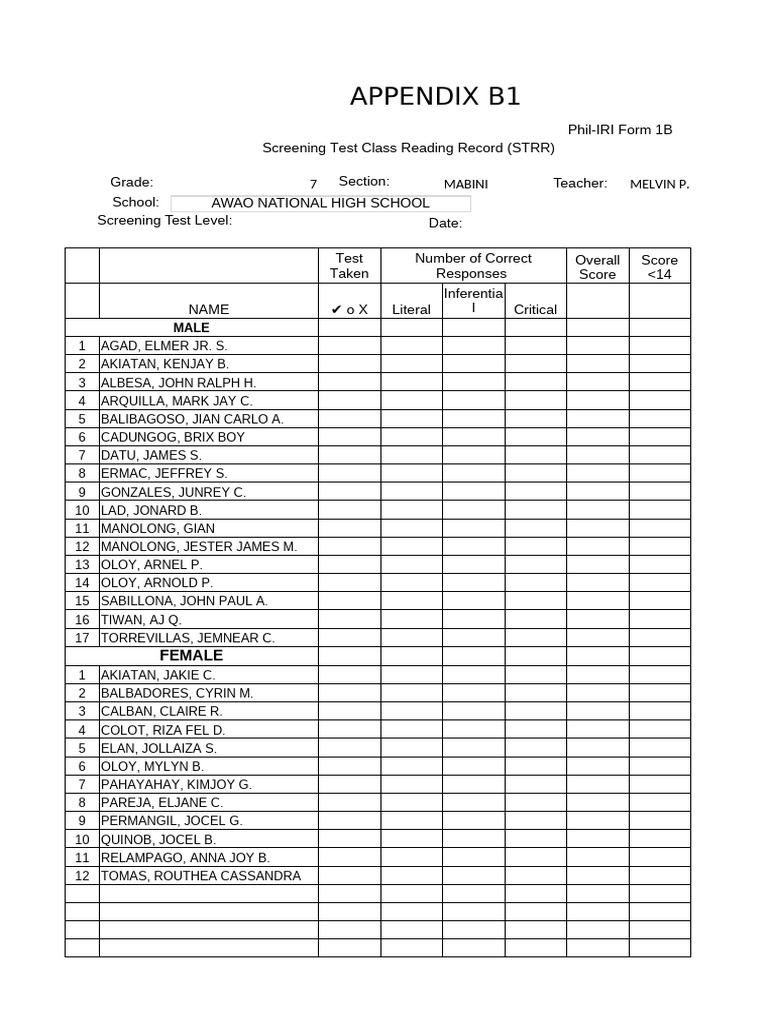Phil Iri Form | PDF
