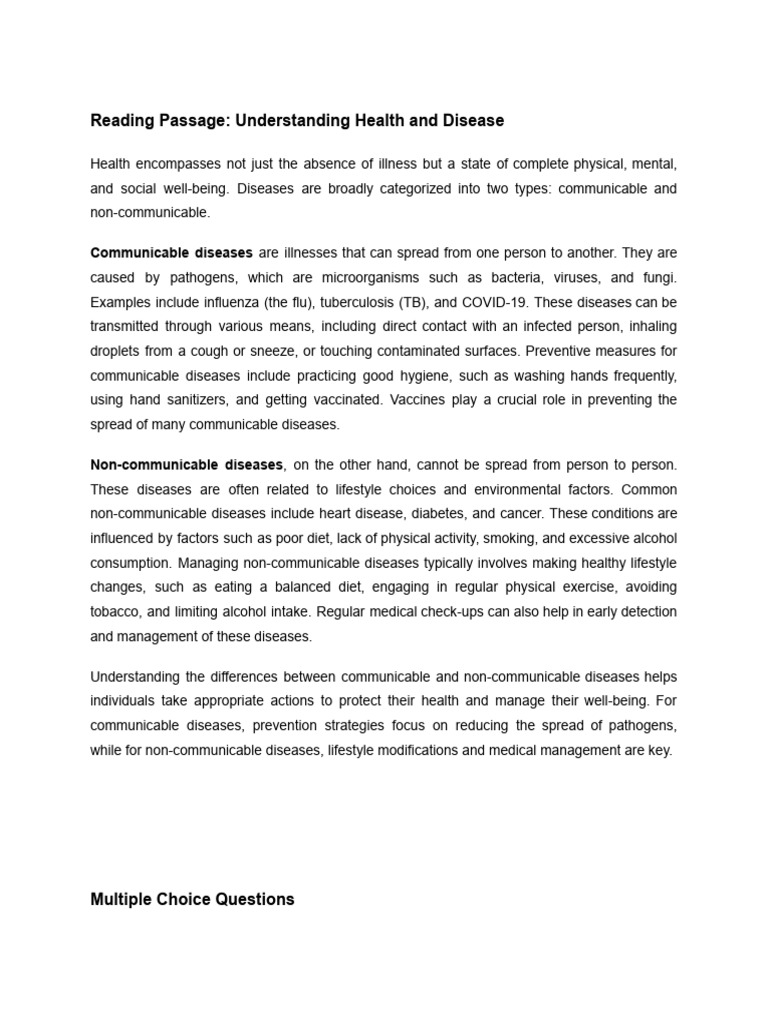 Reading Passage - Understanding Health and Disease-2 | PDF