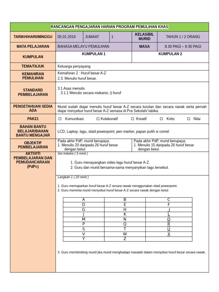 Contoh RPH Pemulihan Kemahiran 2 | PDF