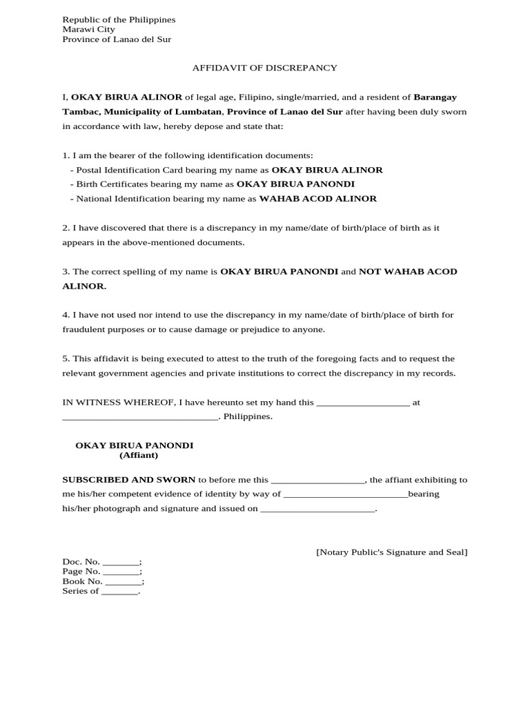 Affidavit of Discrepancy 4PS | PDF