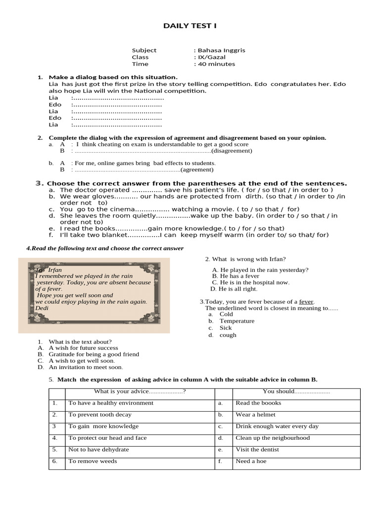 DAILY TEST I Kls 9 New | PDF