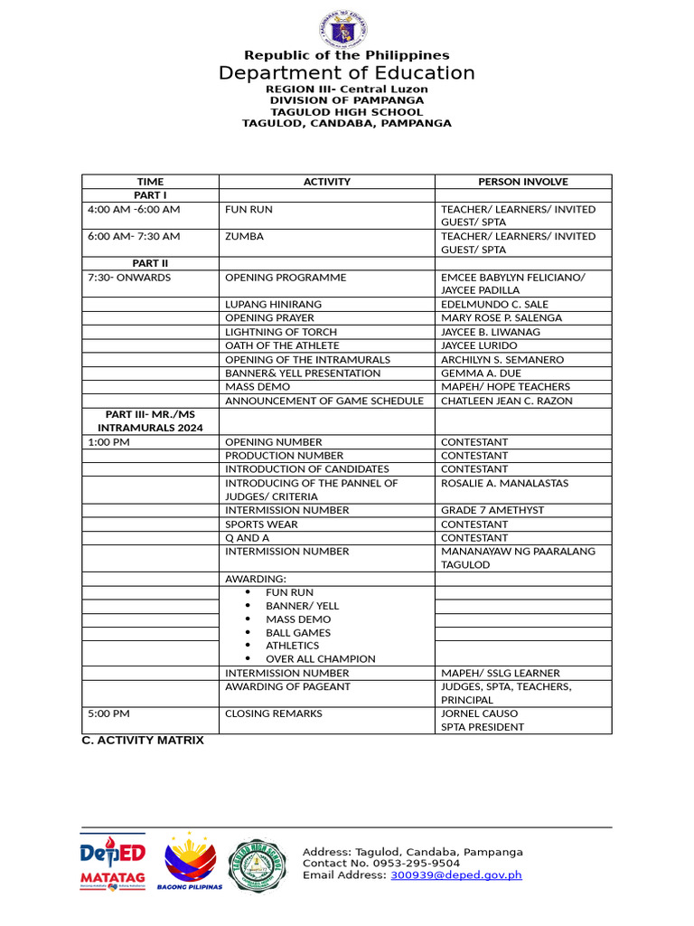 Activity Matrix 2024 Pdf Philippines Sports