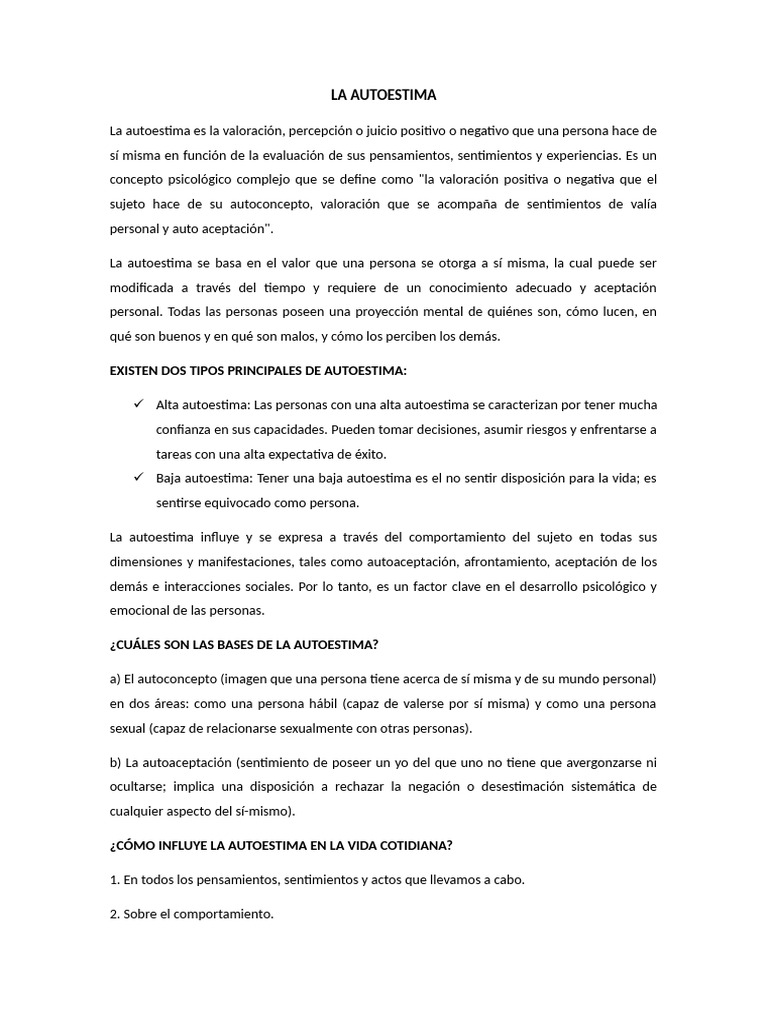 La Autoestima | PDF | Autoestima | Crecimiento personal y profesional