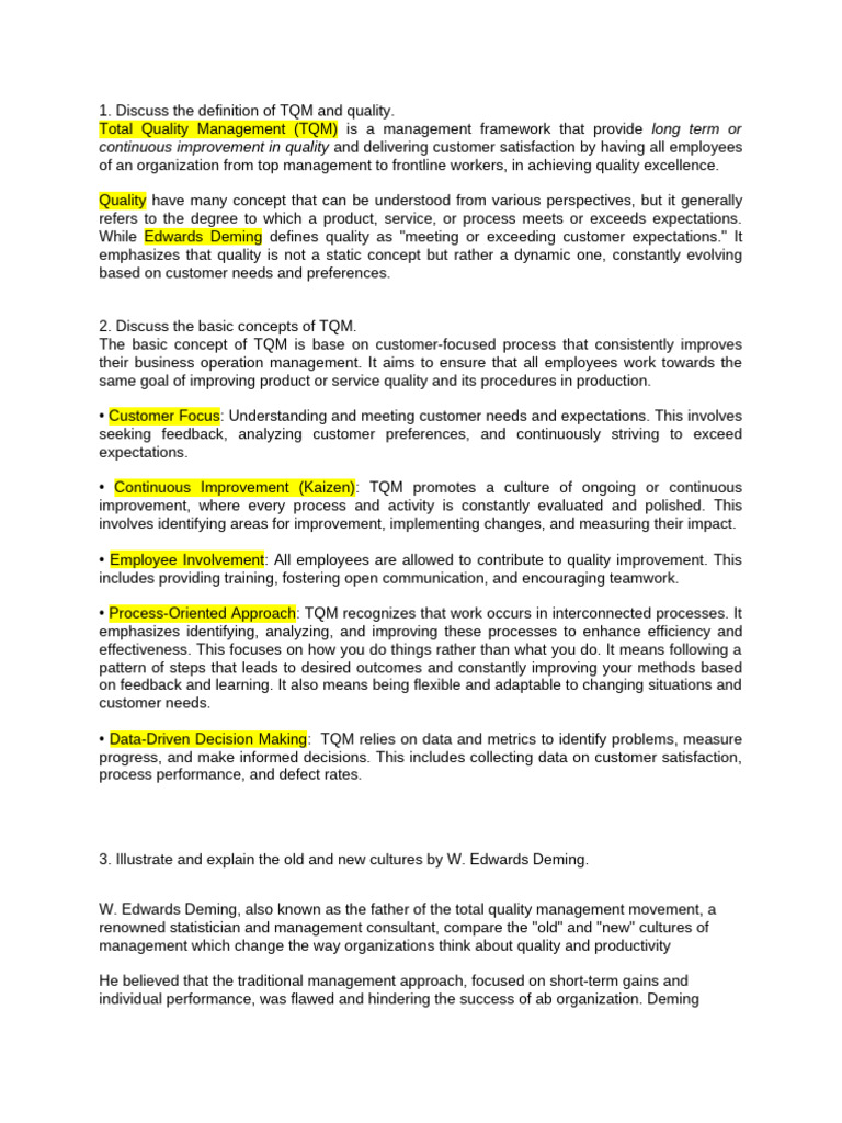 Long Term or Continuous Improvement in Quality | PDF