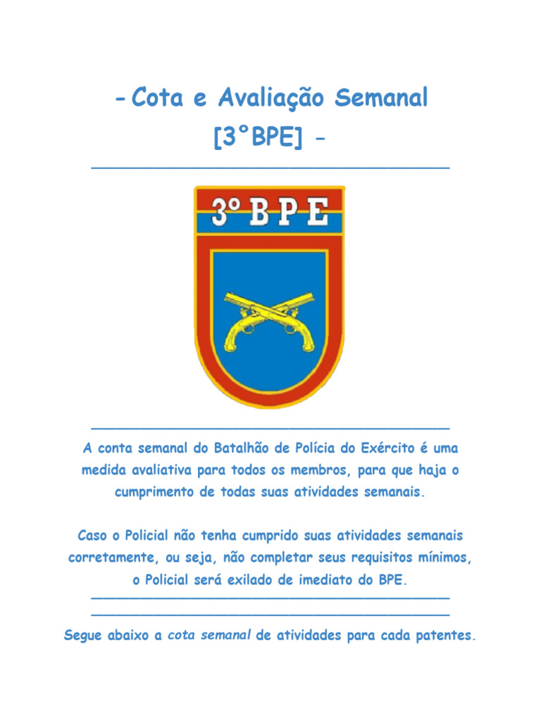 Cota Semanal - 3° BPE | PDF