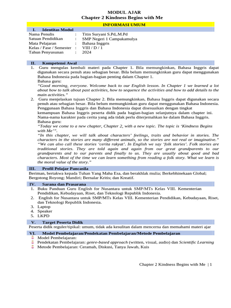 Modul Ajar Bahasa Inggris Fase D Kelas 8 Chapter 2 Pdf