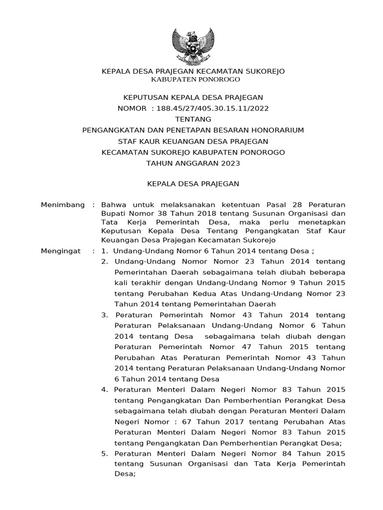 Sk Staf Kaur Keuangan Desa Pdf