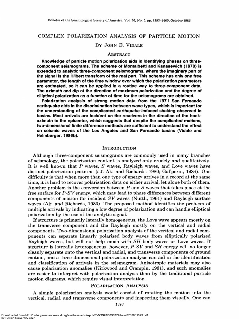 Complex Polarization Analysis of Particle Motion | PDF