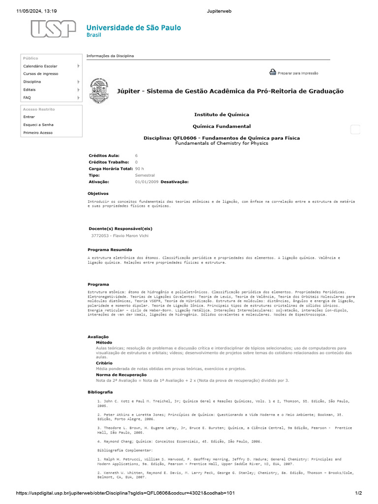 (USP) Fundamentos de Química para Física | PDF