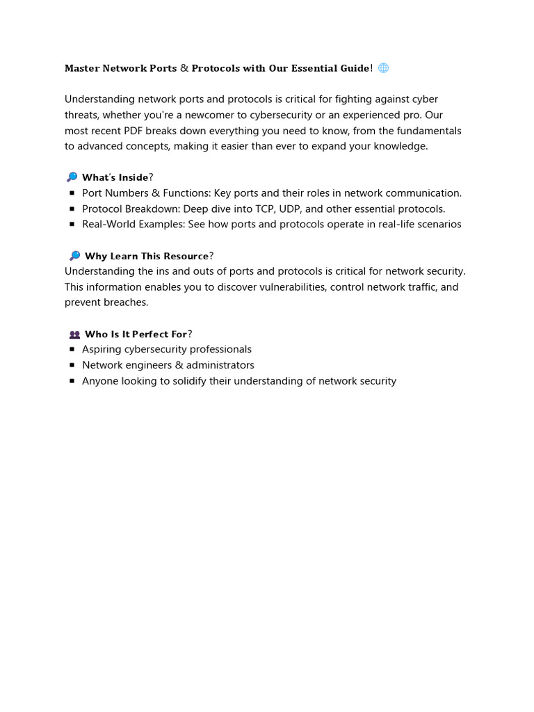 MAster Network Ports and Protocols | PDF