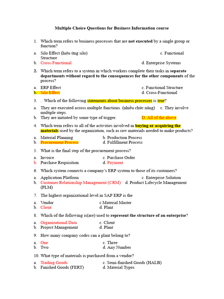 Business Information MCQs and Answers | PDF | Receipt | Equity (Finance)