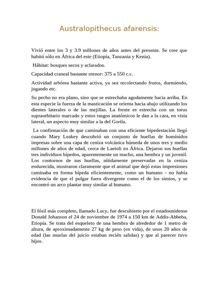 Australopithecus Afarensis | PDF