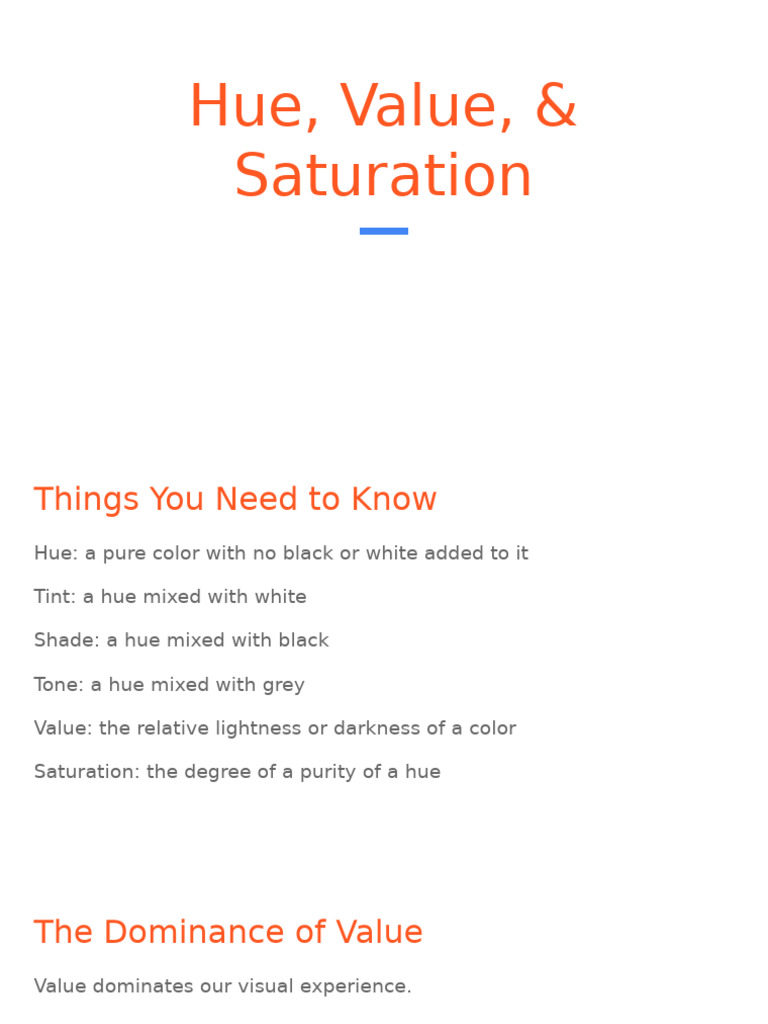 Week 3 Hue, Value, & Saturation | PDF