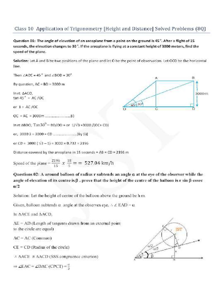 Application of Trigonometry Solved Board Q Paper-21 | PDF