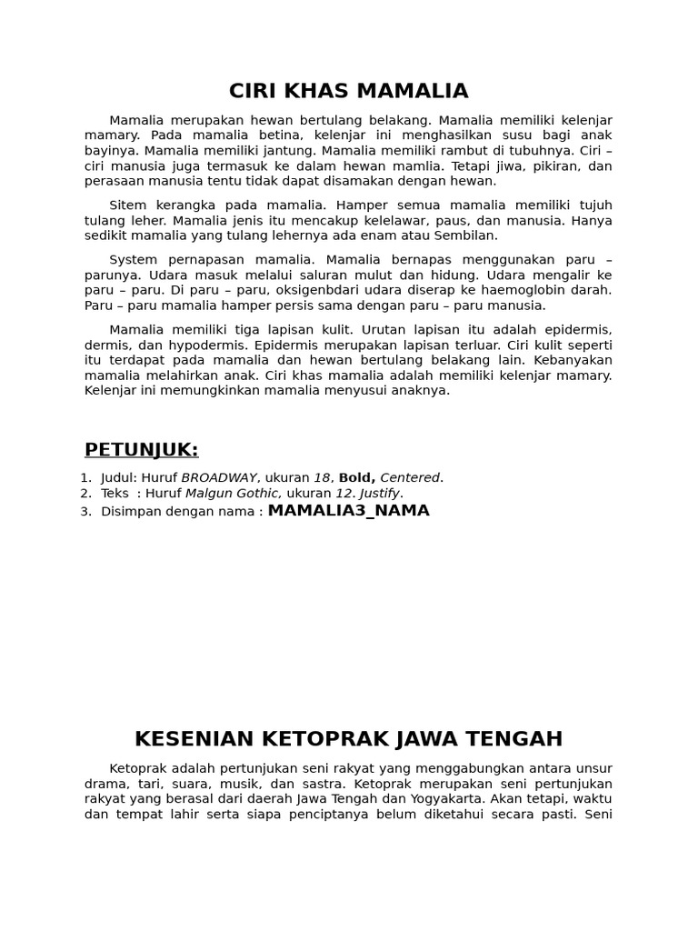 Ciri Khas Mamalia | PDF