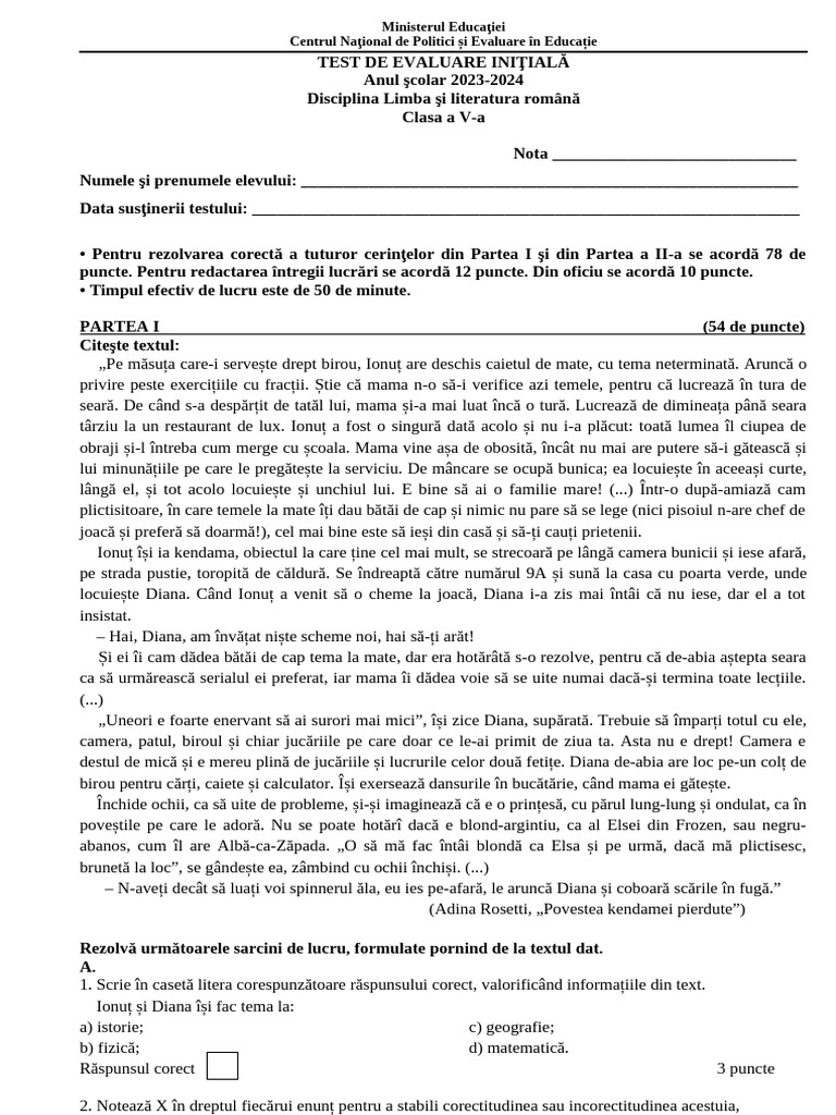 Test Initial Cl. 5 20232024 | PDF