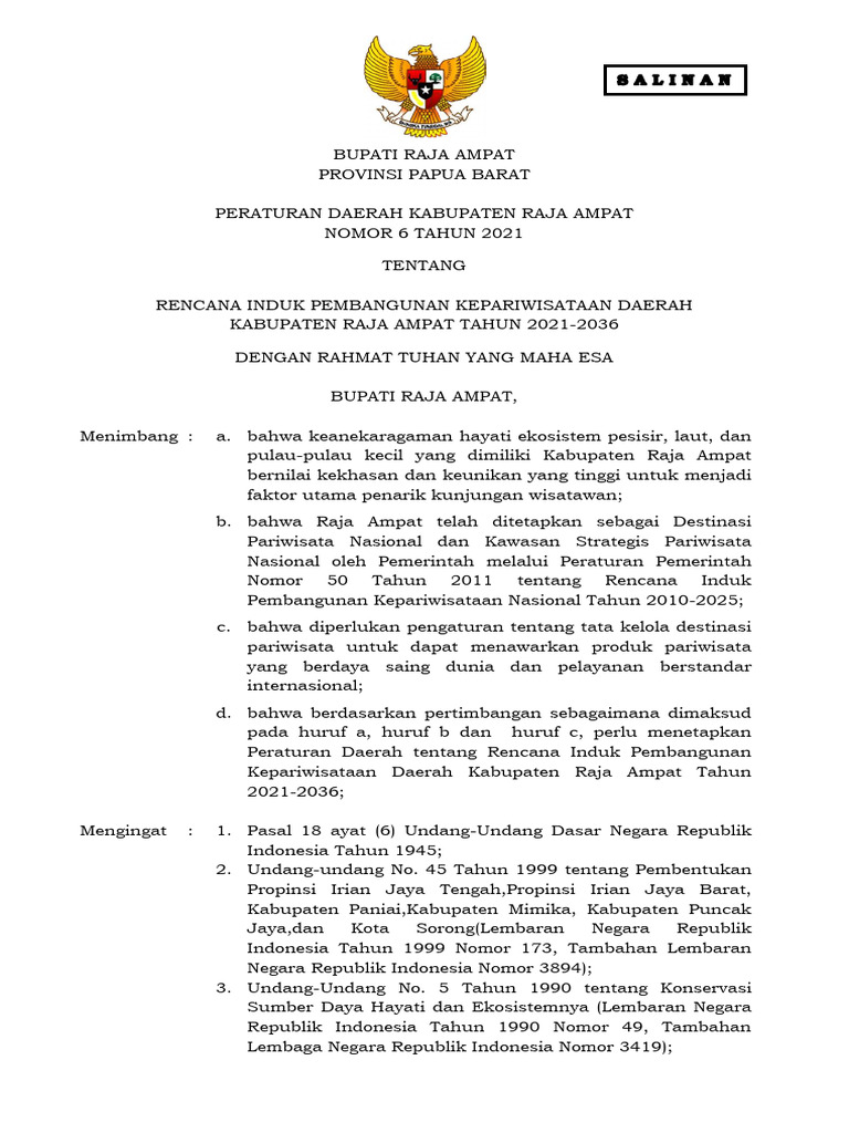 PERDA Raja Ampat No 6 Tahun 2021 Tentang RIPARDA Raja Ampat Tahun 2021 ...