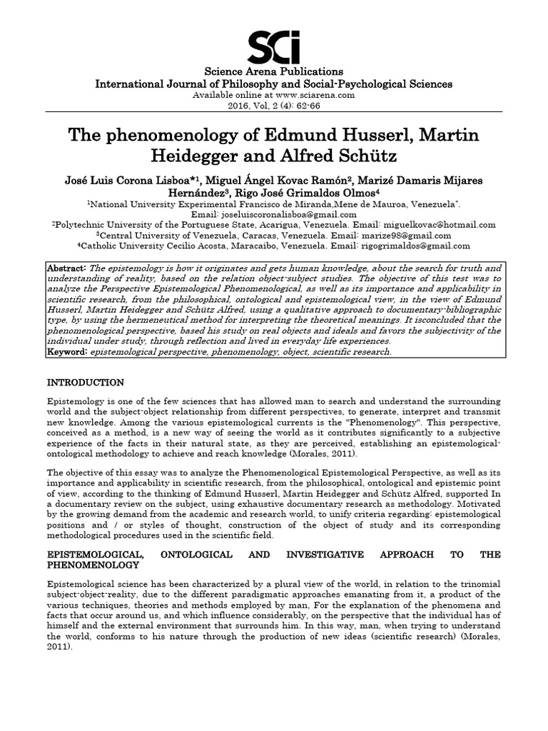 The Phenomenology of Edmund Husserl Martin Heidegger and Alfred Schutz ...