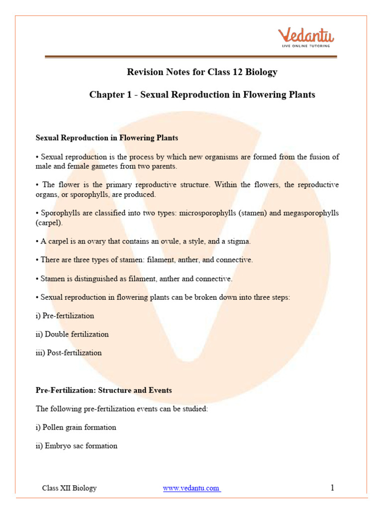 Class 12 Biology: Sexual Reproduction in Plants | PDF | Seed | Pollen