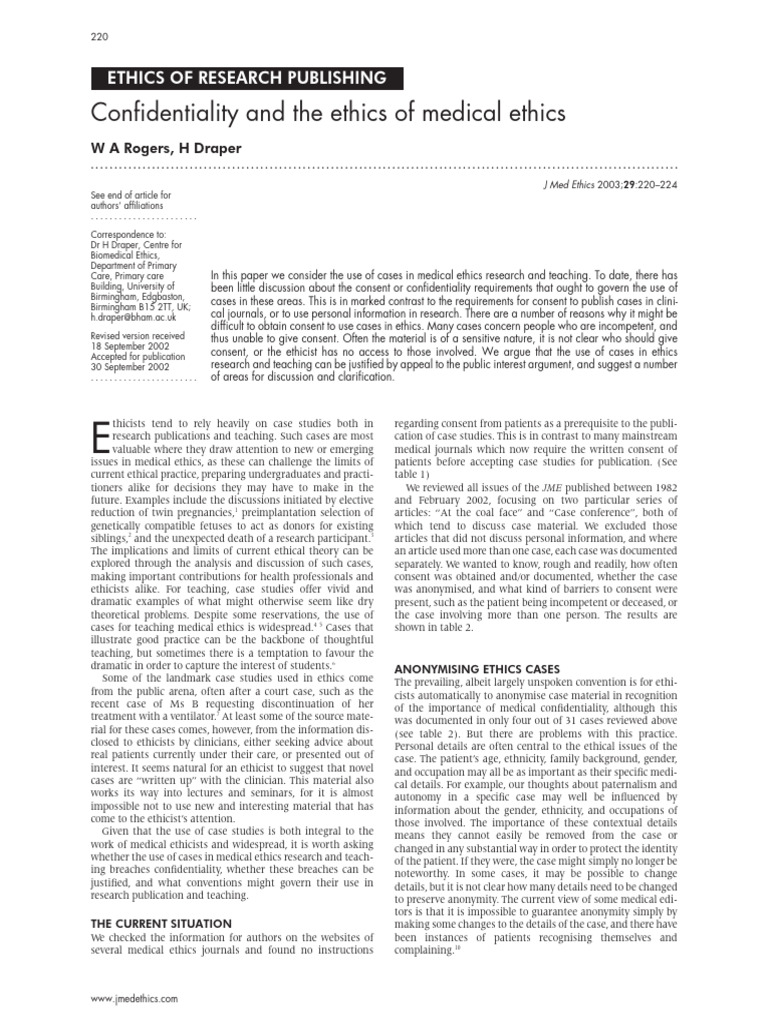 Confidentiality and The Ethics of Medical Ethics | PDF