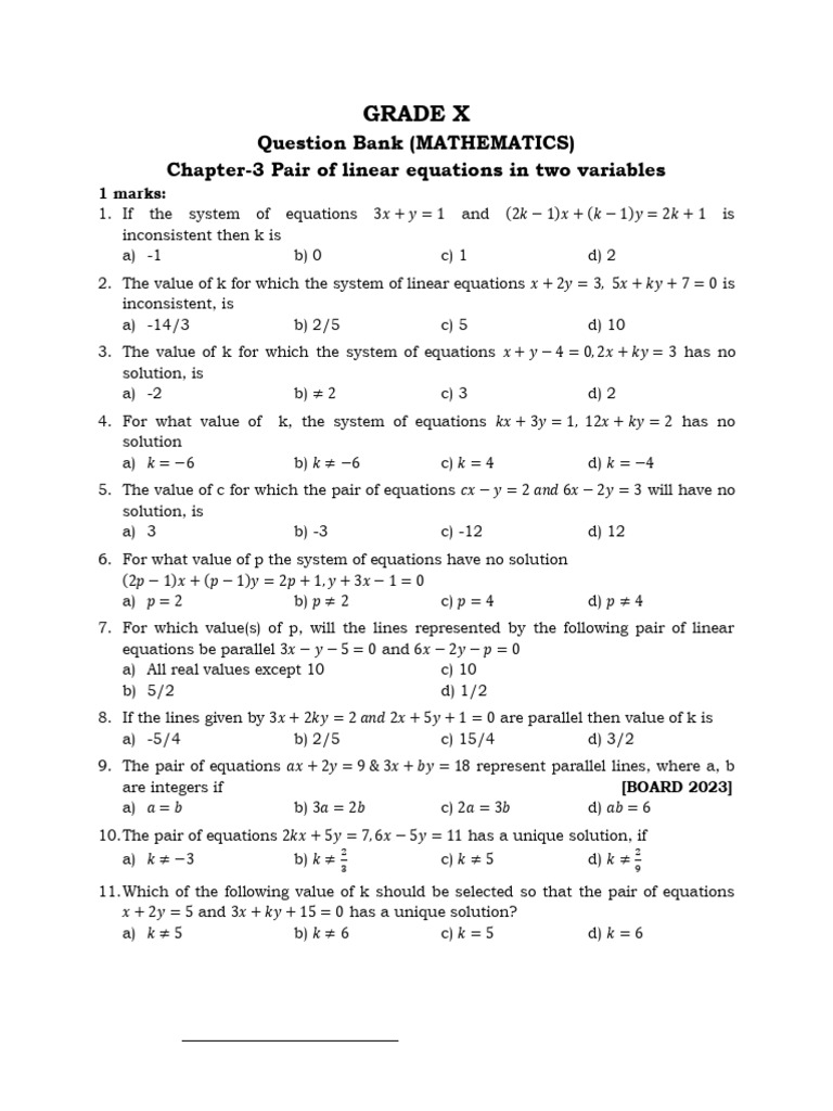 Chapter 3 Pair of Linear Equations in Two Variables | PDF