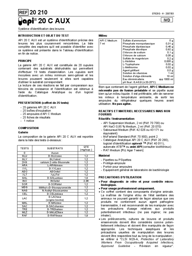API 20c Aux Tableau Recap Protocole Import | Produits chimiques | Nature