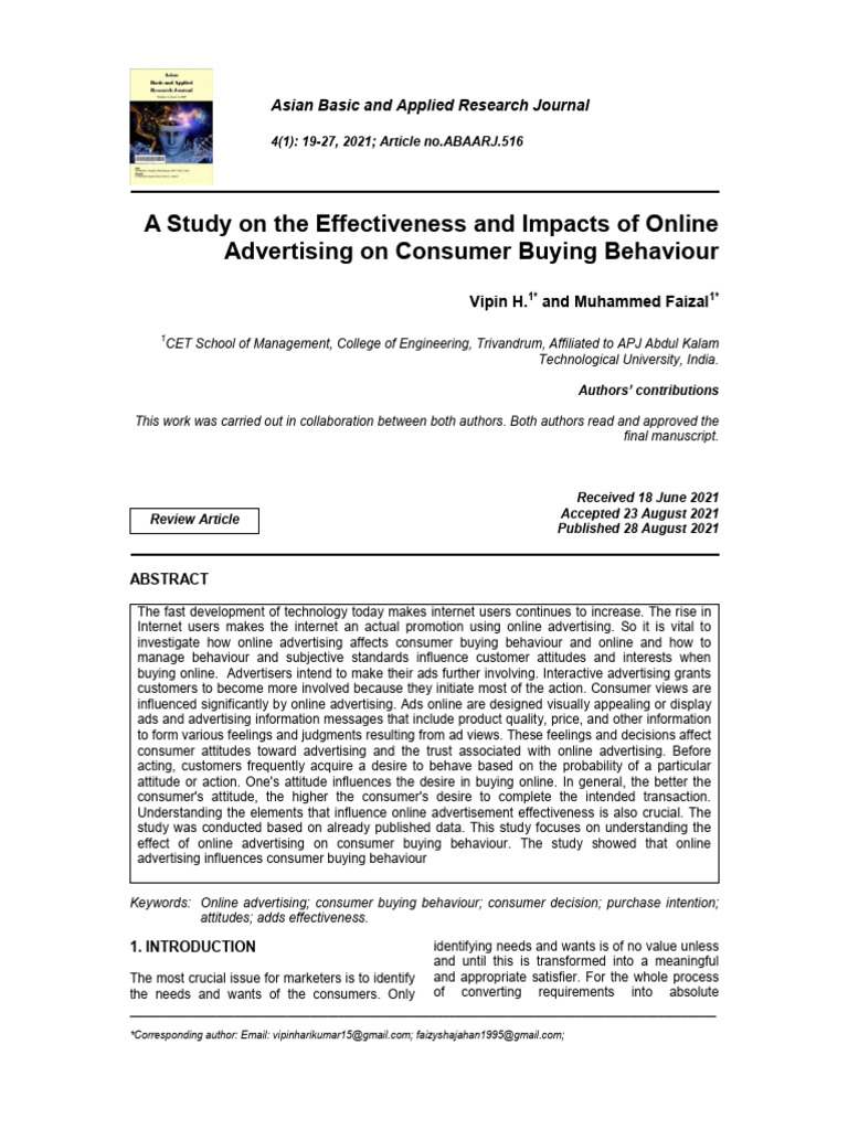 A Study On The Effectiveness and Impacts of Online | PDF