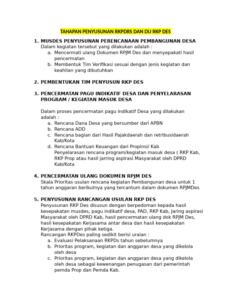 Tahapan Penyusunan RKP Desa | PDF | Bisnis | Pengelolaan Keuangan & Uang