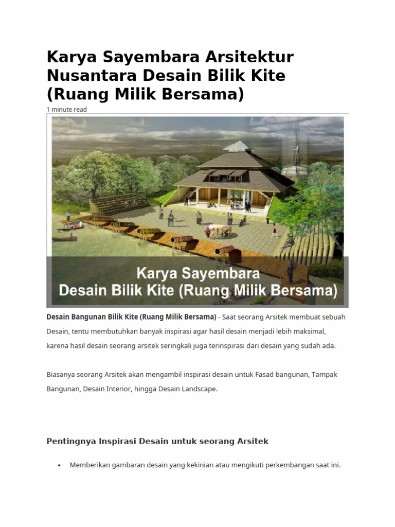 Karya Sayembara Arsitektur Nusantara Desain Bilik Kite | PDF