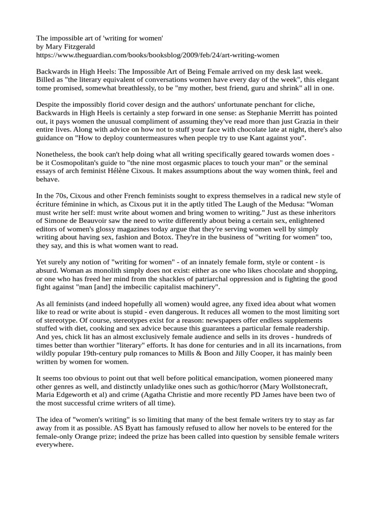 The Impossible Art of 'Writing For Women' | PDF | Feminism | Gender Studies