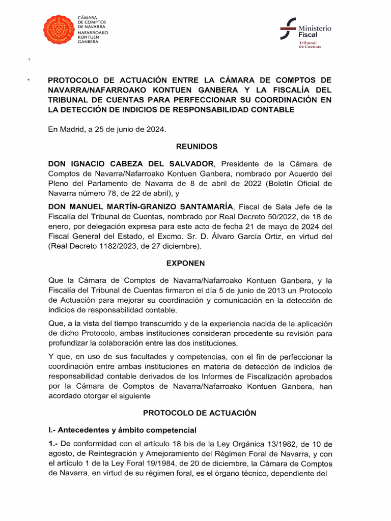 Protocolo de actuación entre la Cámara de Comptos de Navarra y la ...