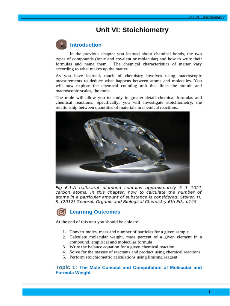 Chapter VI. Stoichiometry | PDF