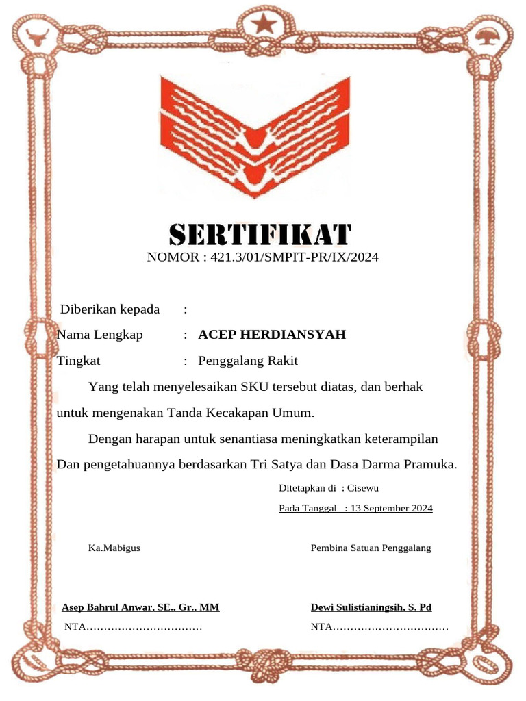 Sertifikat Pramuka Penggalang | PDF