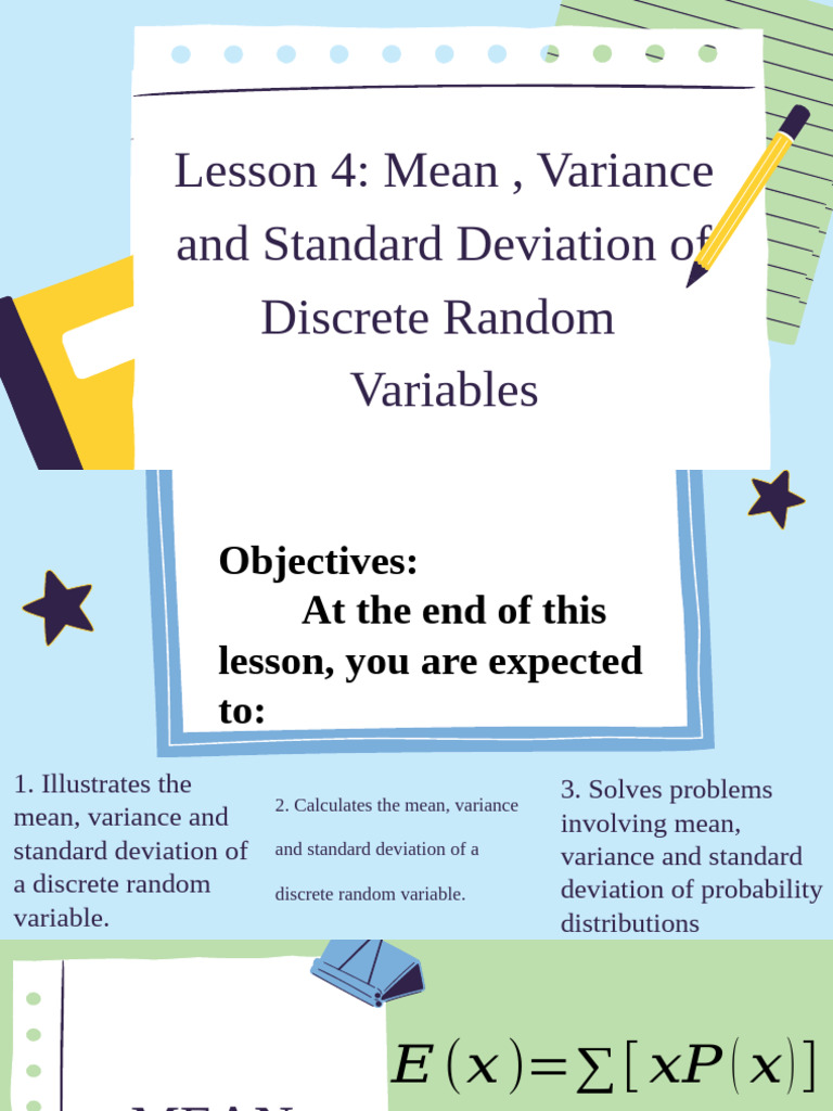 Lesson 4 mean variance and standard deviation of discrete random