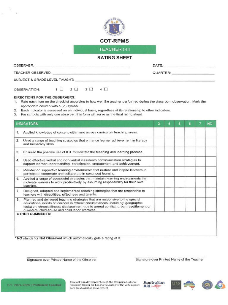 Cot Form T1-T3 | PDF
